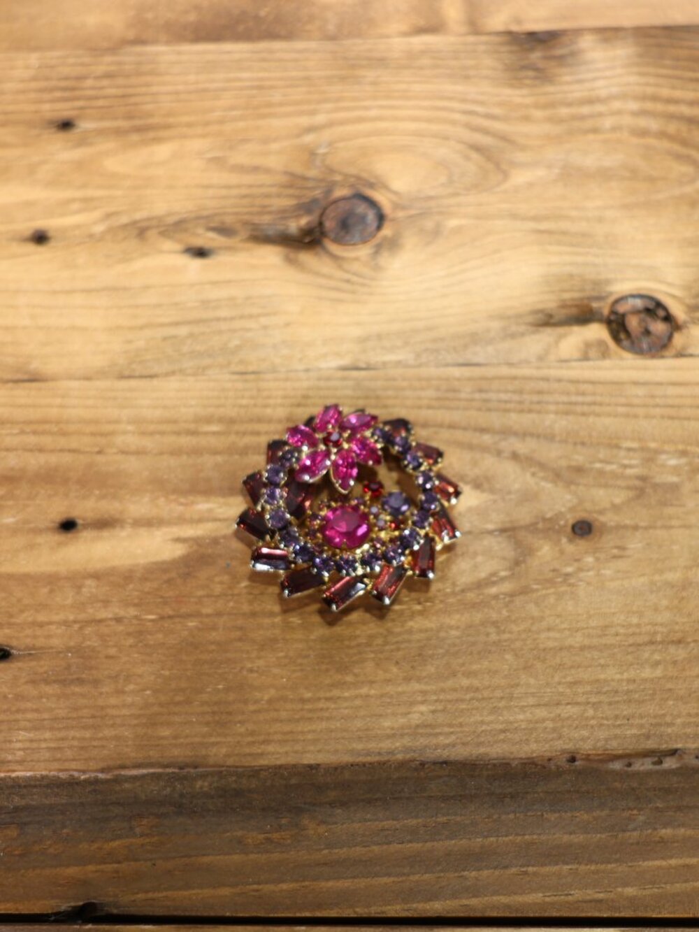 Vintage JULIANA Rhinestone Fuchsia Amethyst Pink Brooch Statement Pin